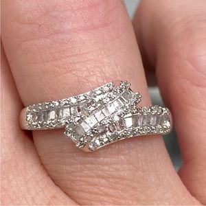 Genuine 0.50 Carat Diamond Bypass Ring ~ Baguette Diamond Cluster Wrap Band